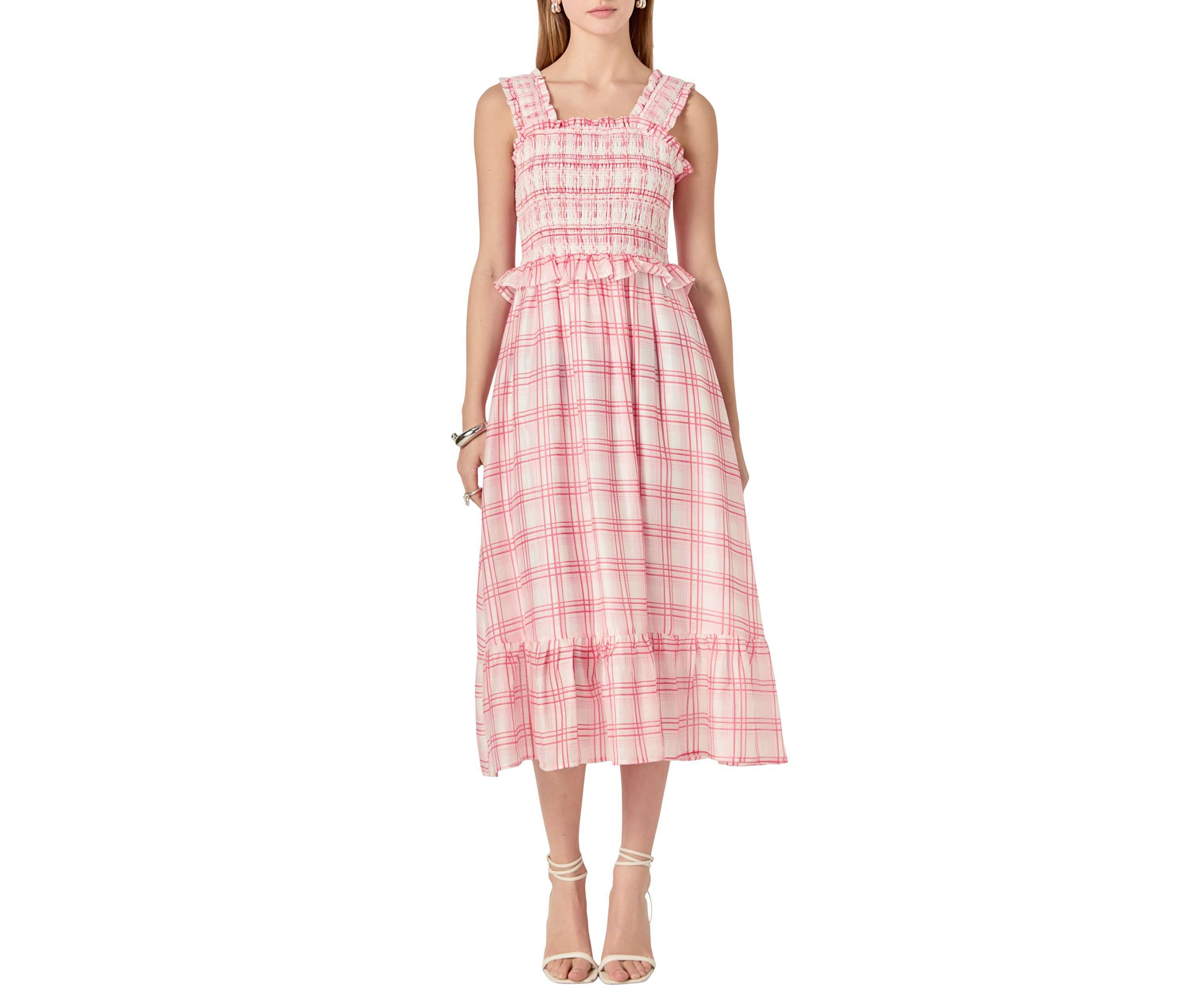 Plaid Ruffled Midi Dress