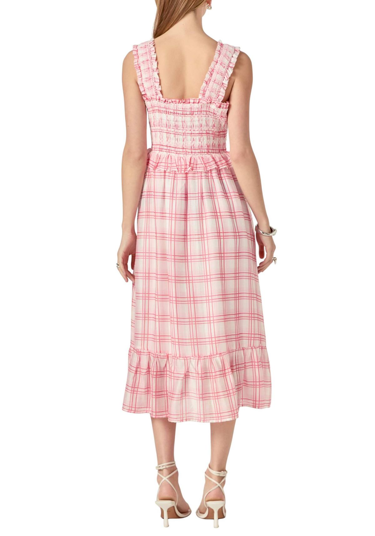 Plaid Ruffled Midi Dress