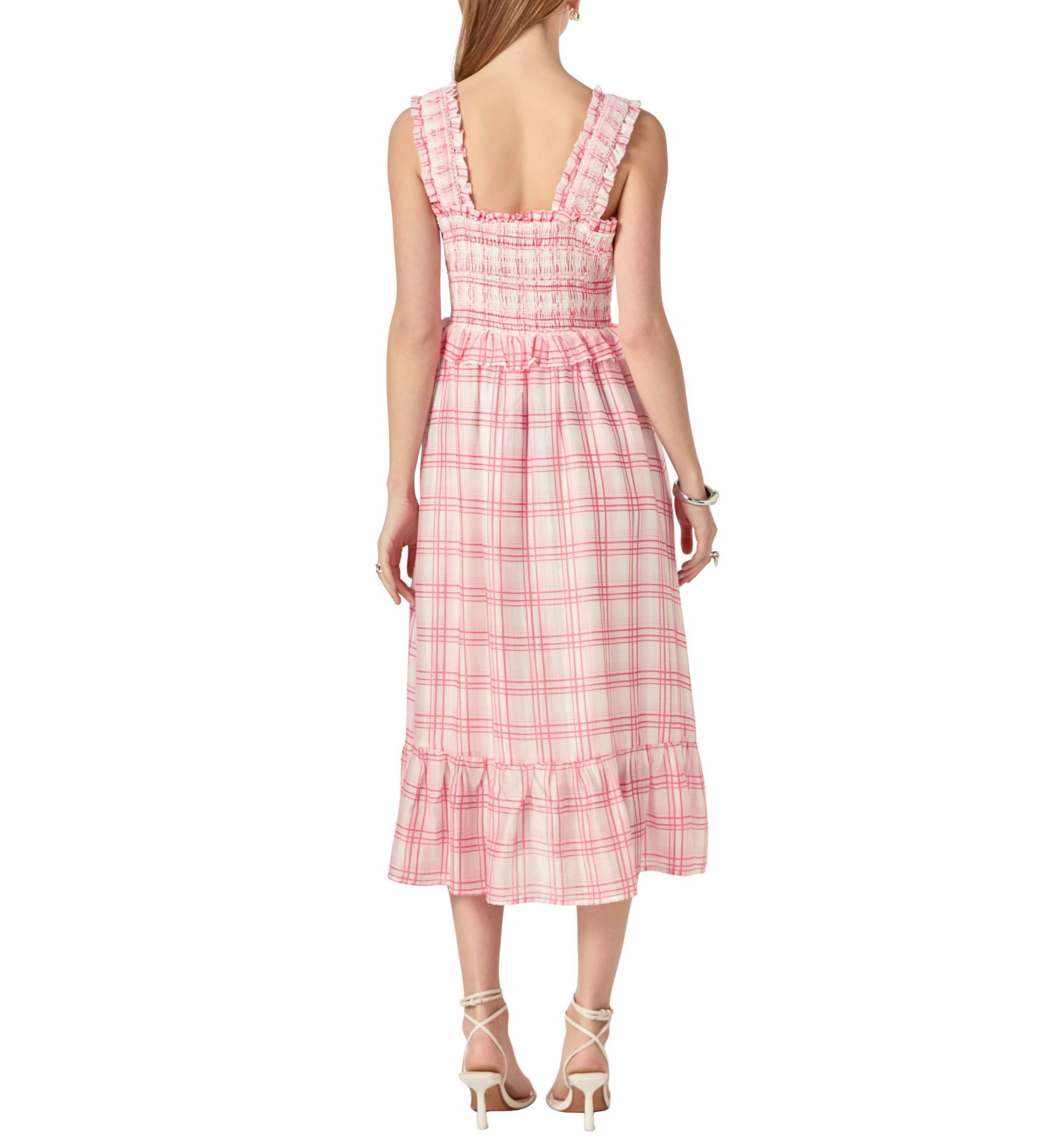 Plaid Ruffled Midi Dress