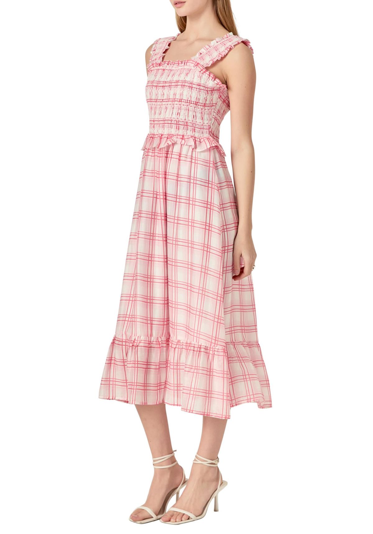 Plaid Ruffled Midi Dress