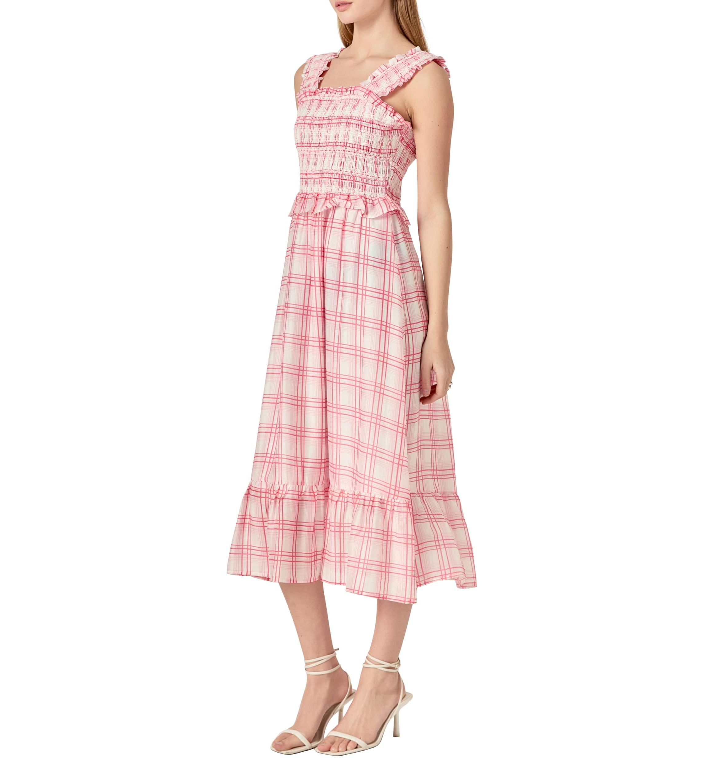 Plaid Ruffled Midi Dress