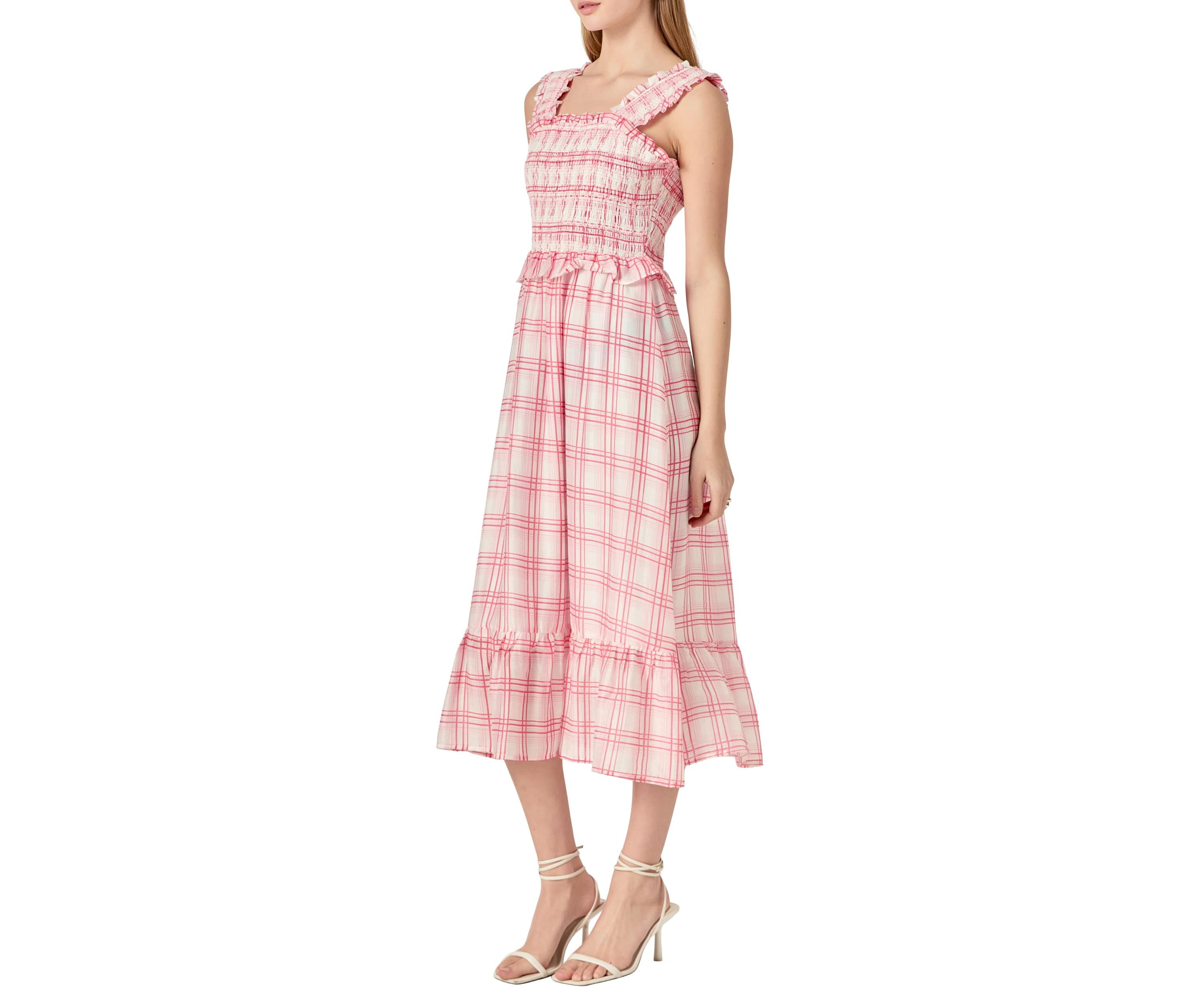 Plaid Ruffled Midi Dress