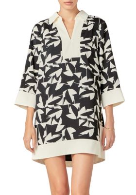 ENGLISH FACTORY Women's WHITE AND BLACK PRINTED TUNIC DRESS, Small