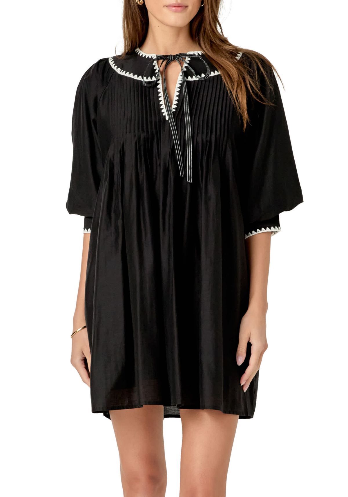 Embroidery Bow Detailed Mini Dress