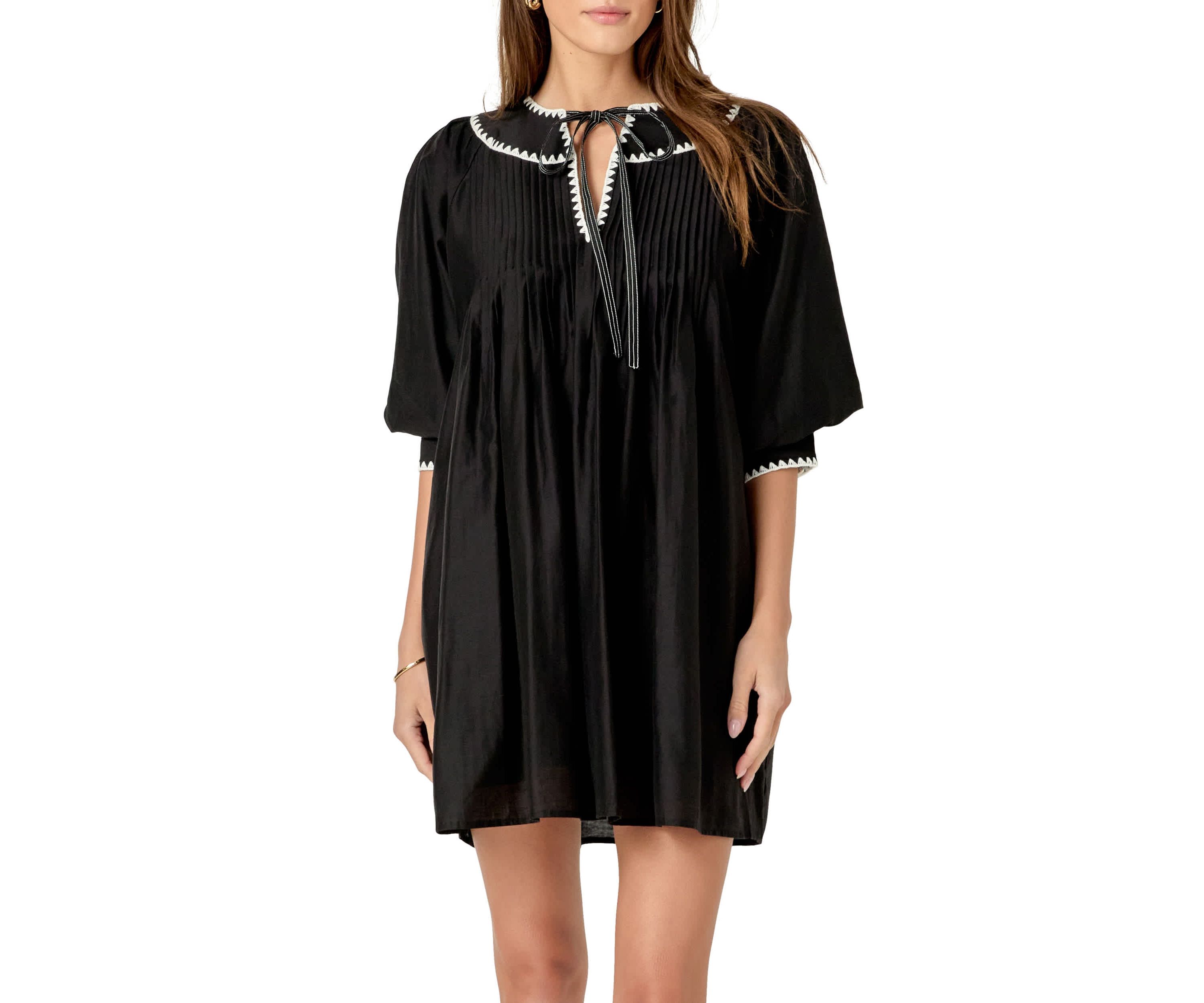 Embroidery Bow Detailed Mini Dress