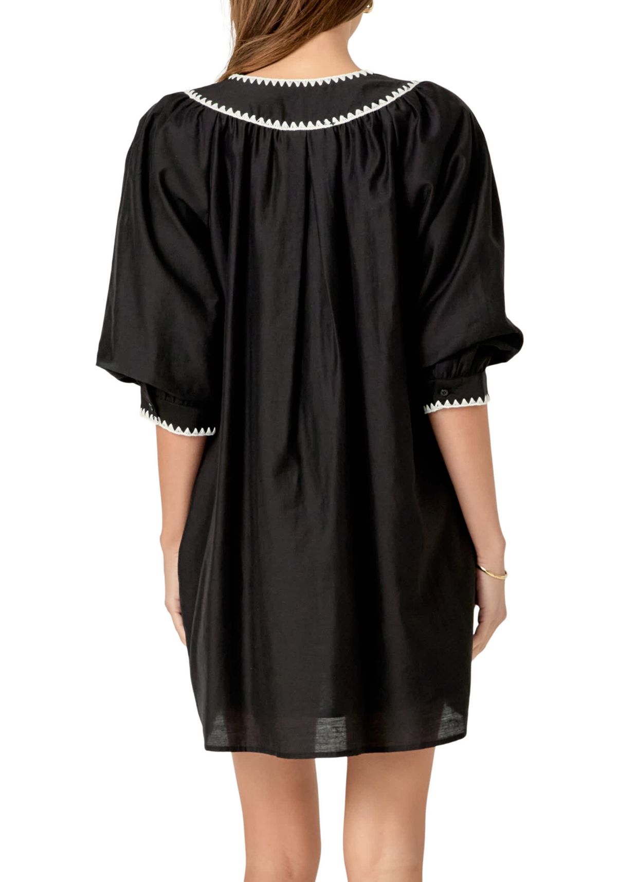 Embroidery Bow Detailed Mini Dress