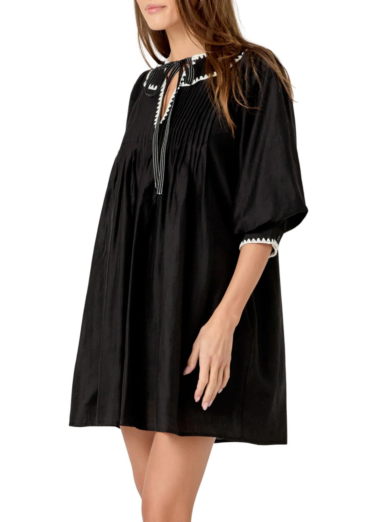 Embroidery Bow Detailed Mini Dress