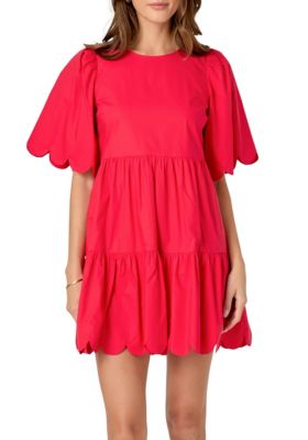 ENGLISH FACTORY Women's Scallop Detail Mini Dress, Red, Medium