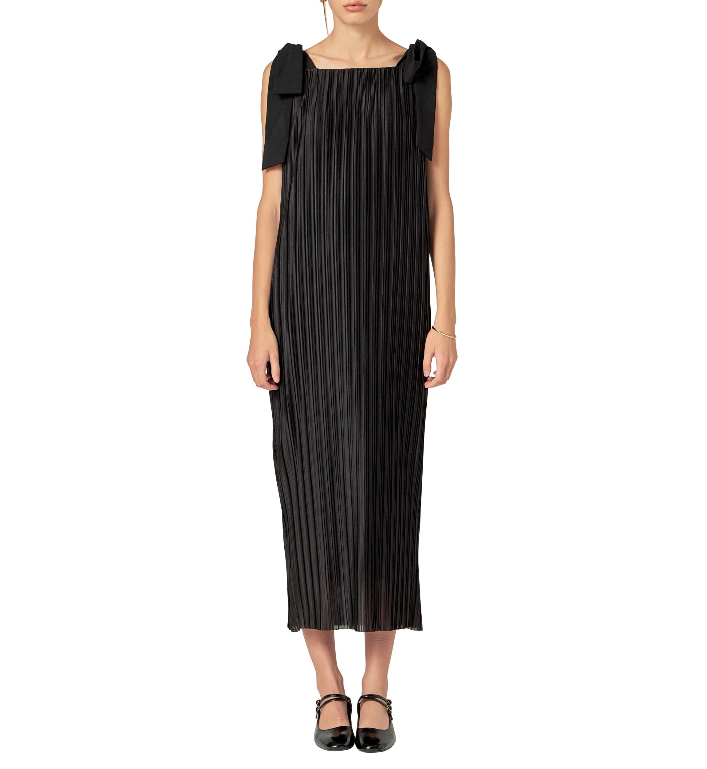 BOW DETAILED PLEATED MAXI DRESS