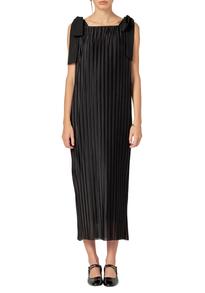 BOW DETAILED PLEATED MAXI DRESS