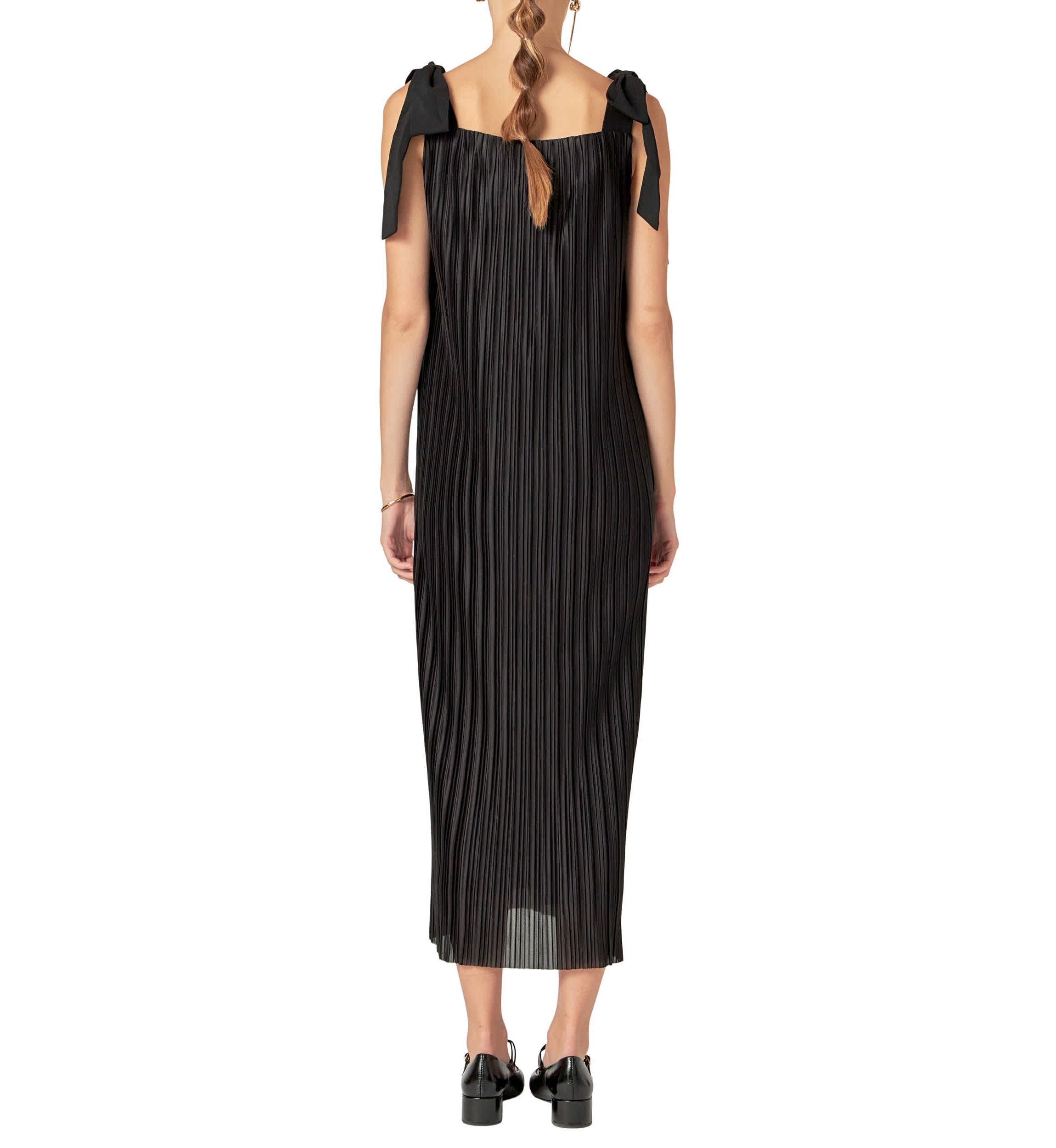 BOW DETAILED PLEATED MAXI DRESS
