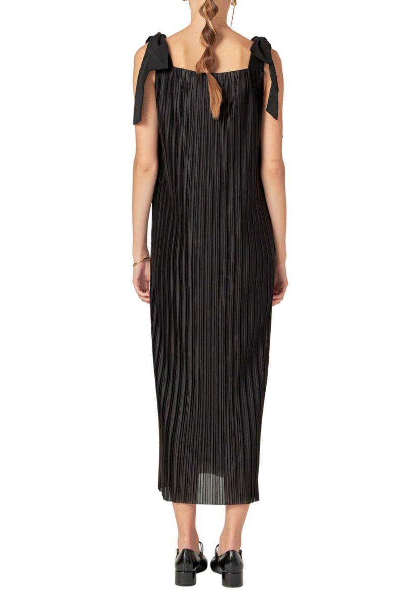 BOW DETAILED PLEATED MAXI DRESS