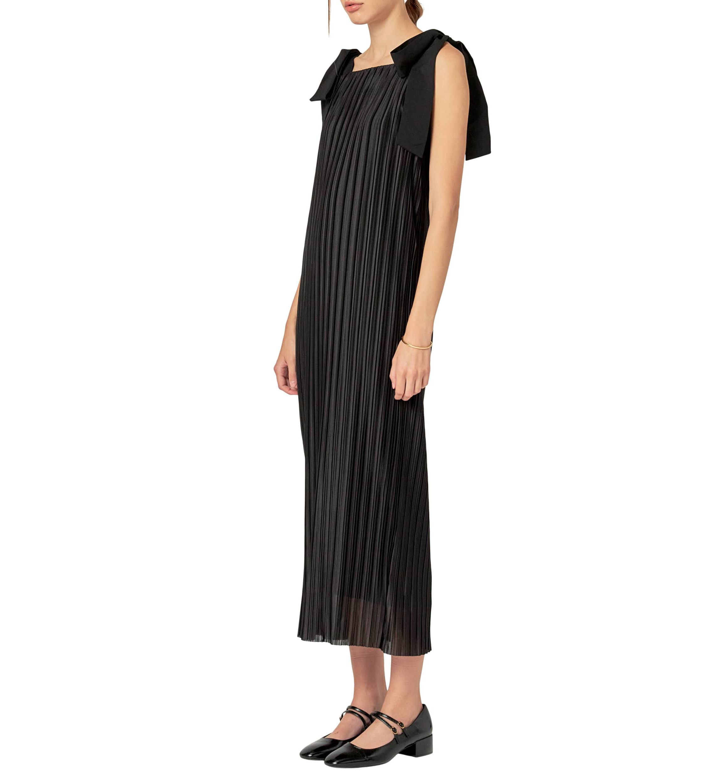 BOW DETAILED PLEATED MAXI DRESS