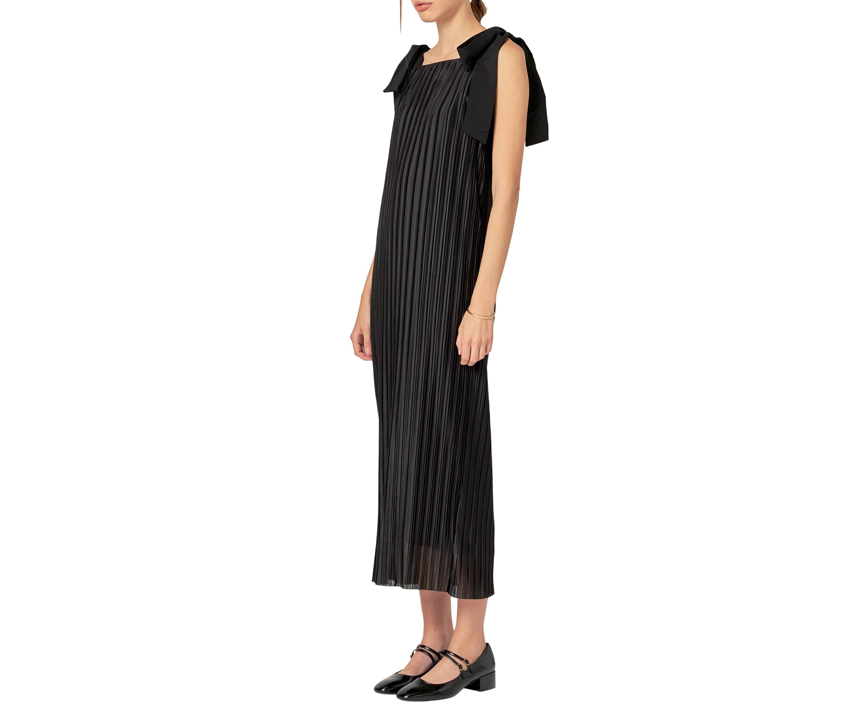 BOW DETAILED PLEATED MAXI DRESS