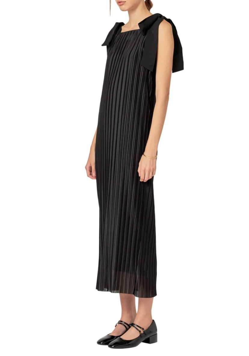BOW DETAILED PLEATED MAXI DRESS