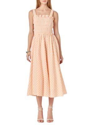 ENGLISH FACTORY Women's Striped Smocked Midi Dress, Medium