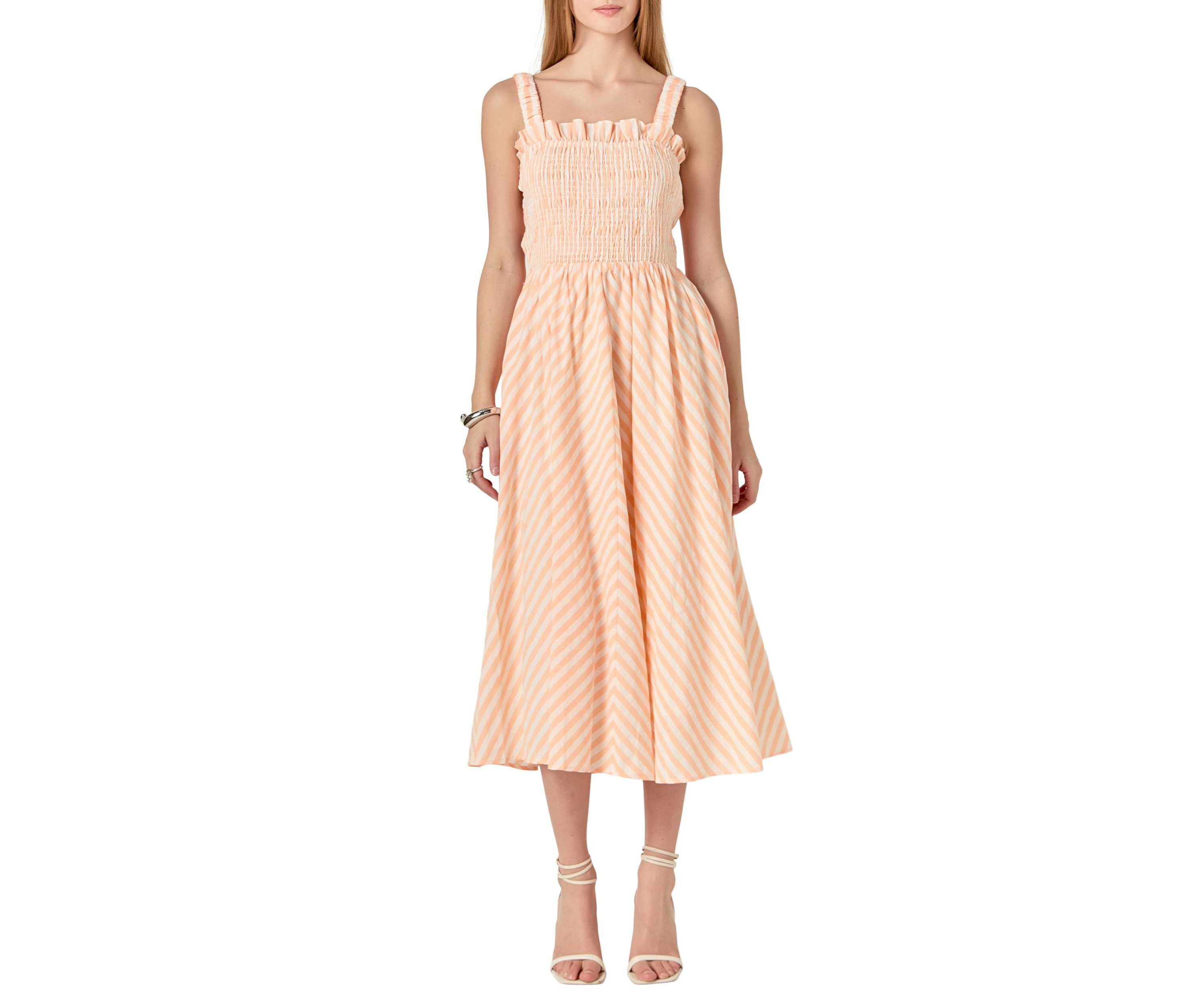 Striped Smocked Midi Dress