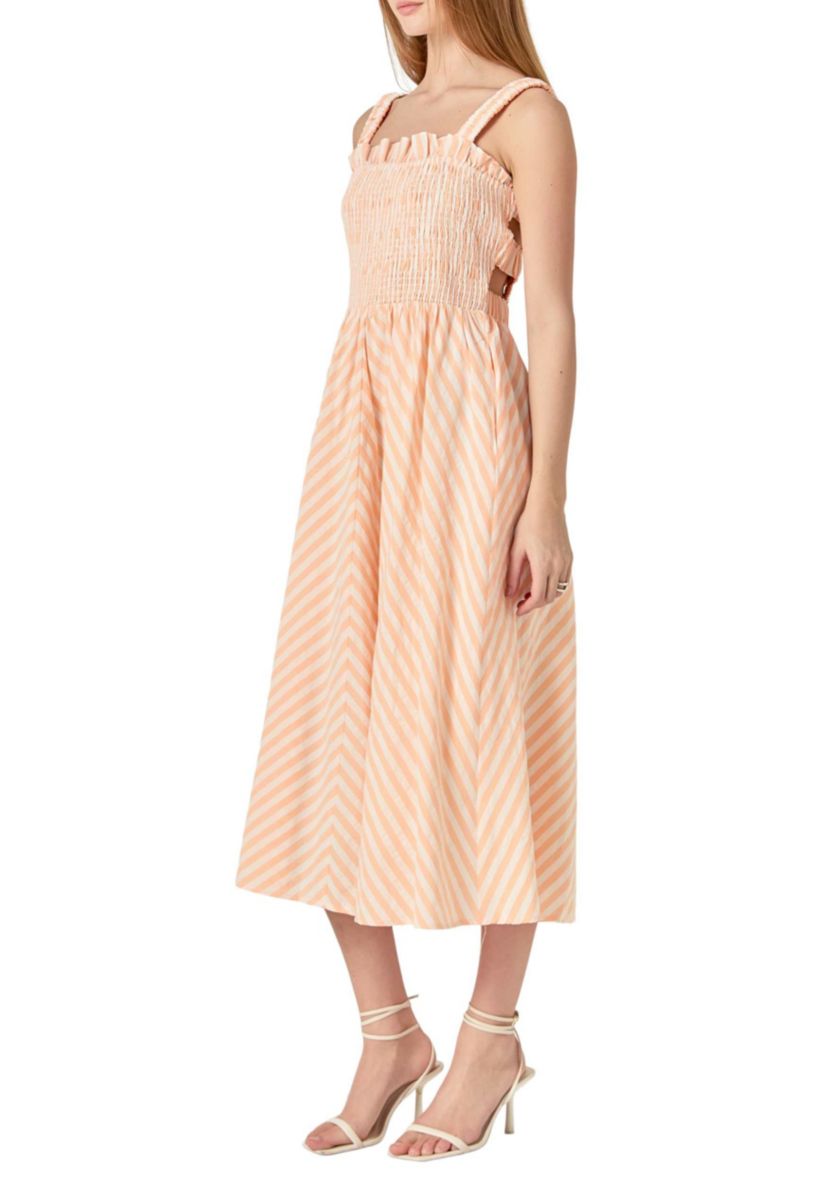 Striped Smocked Midi Dress