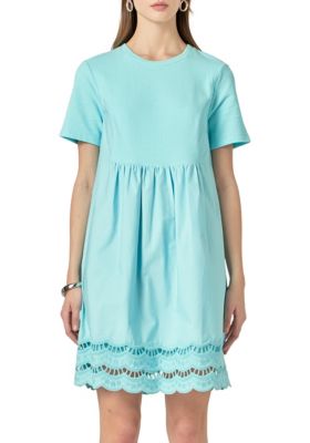 ENGLISH FACTORY Women's Mix Media Scallop Lace Mini Dress, Large