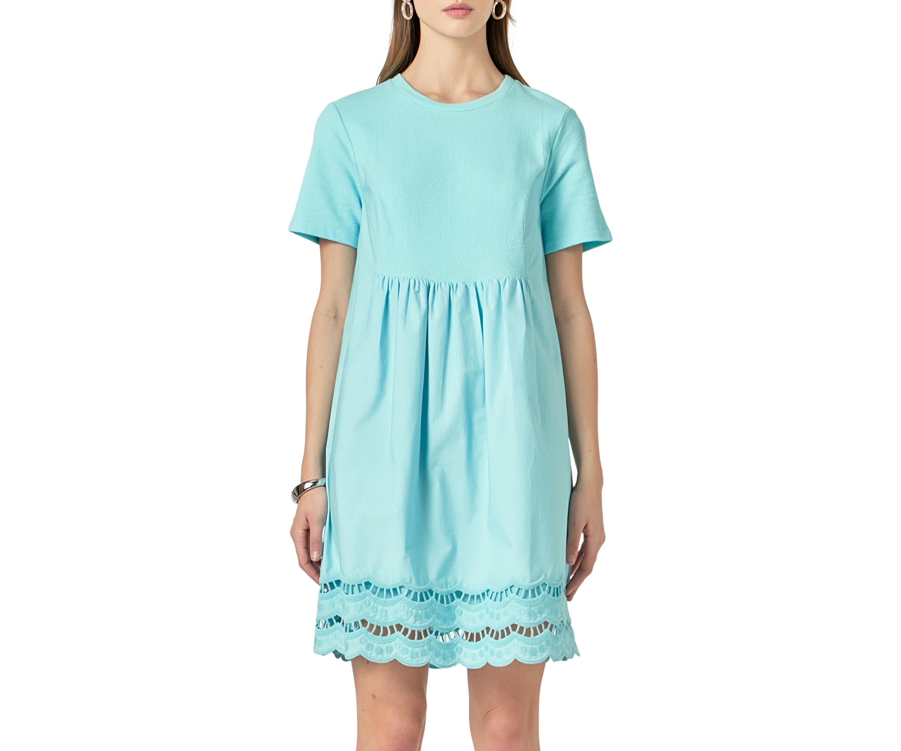 Mix Media Scallop Lace Mini Dress