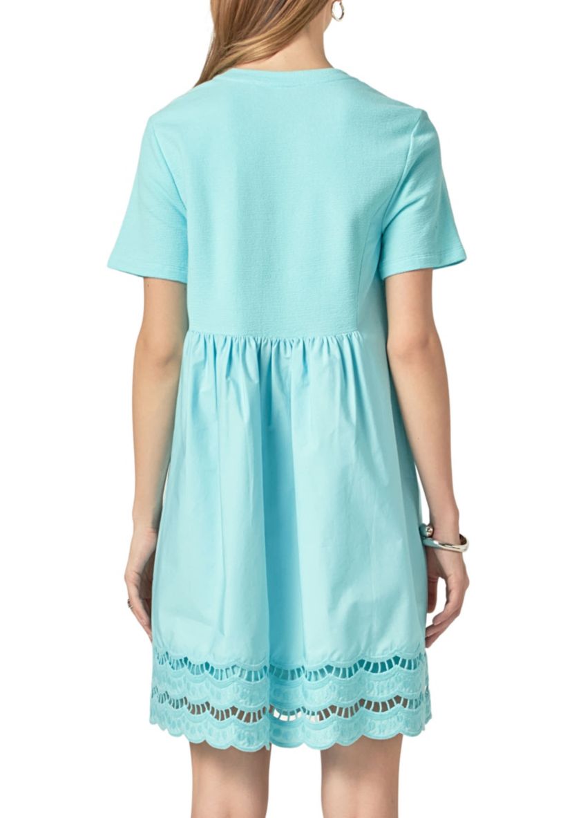 Mix Media Scallop Lace Mini Dress