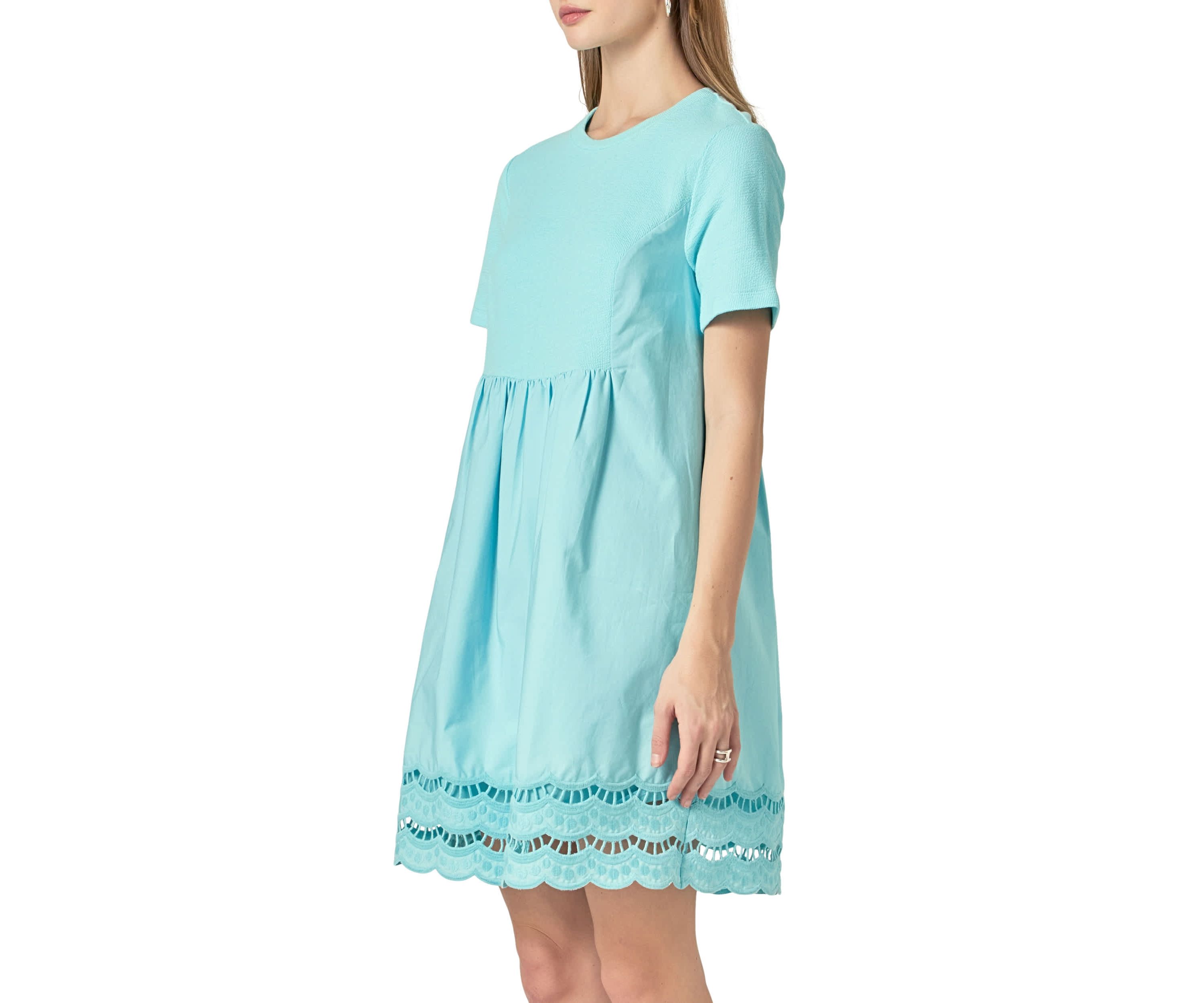 Mix Media Scallop Lace Mini Dress