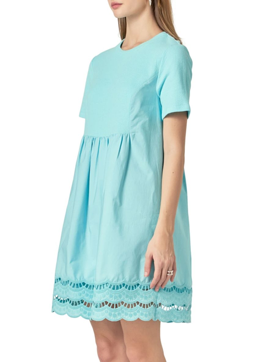 Mix Media Scallop Lace Mini Dress