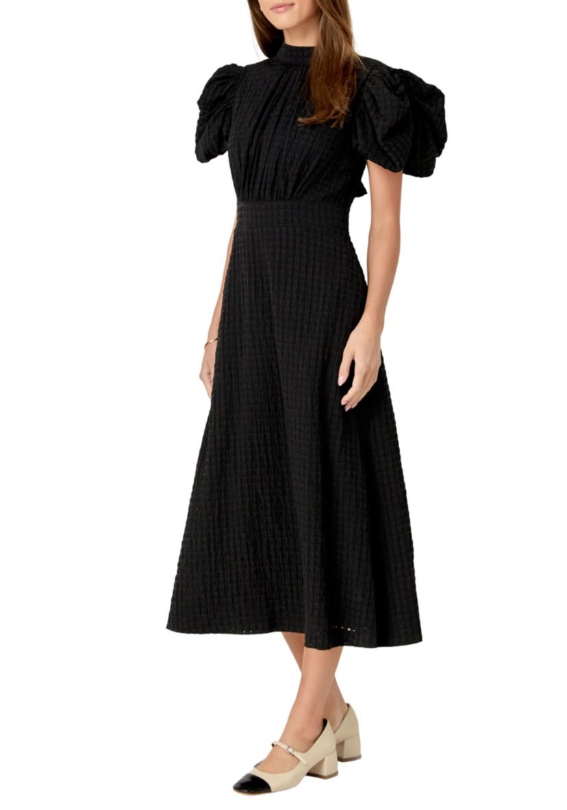 PUFF SLEEVES MIDI DRESS