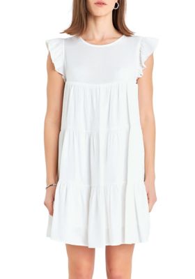 ENGLISH FACTORY Women's Ruffled Tiered Dress, White, Medium