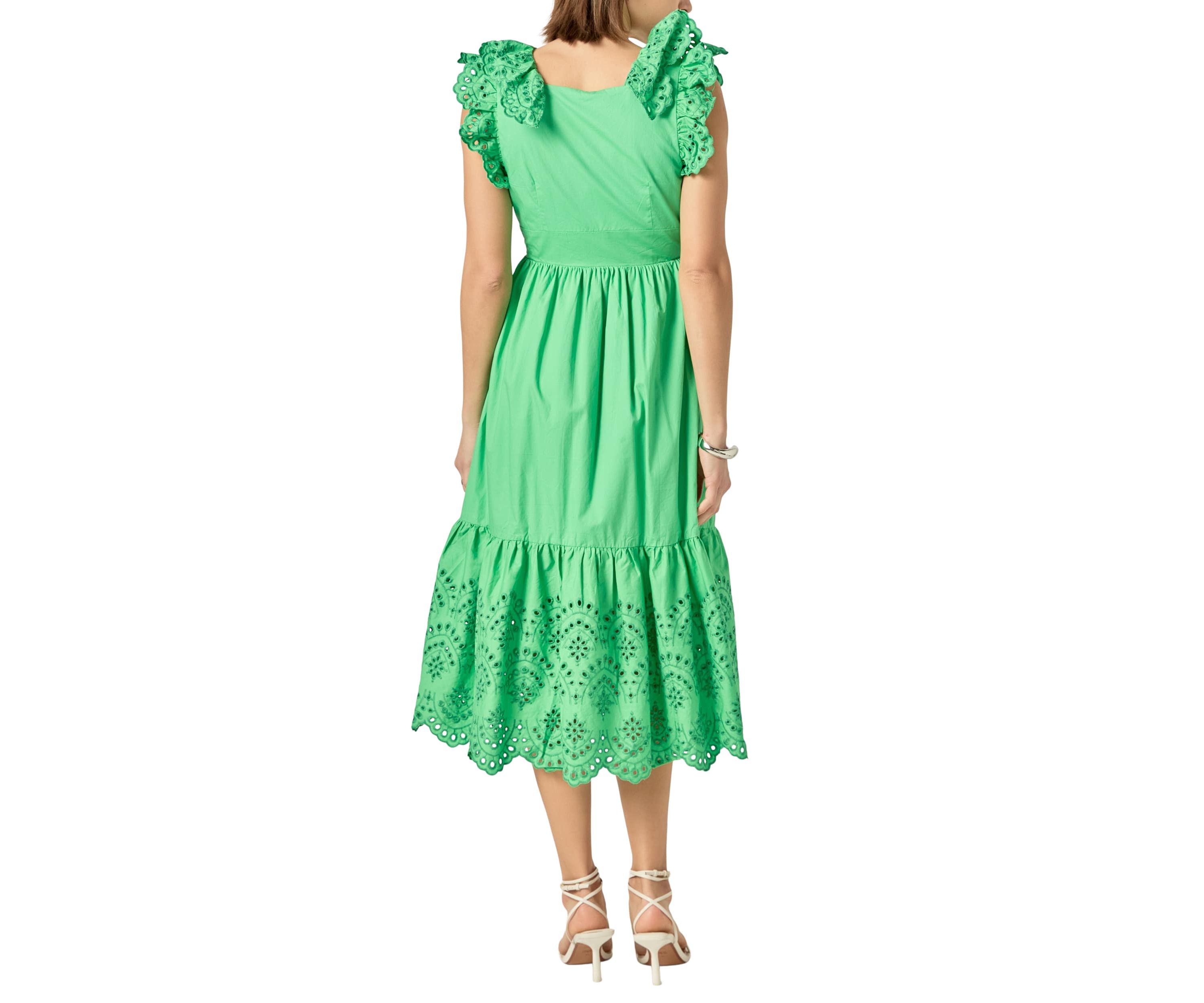 Eyelet Scallop Detail Midi Dress