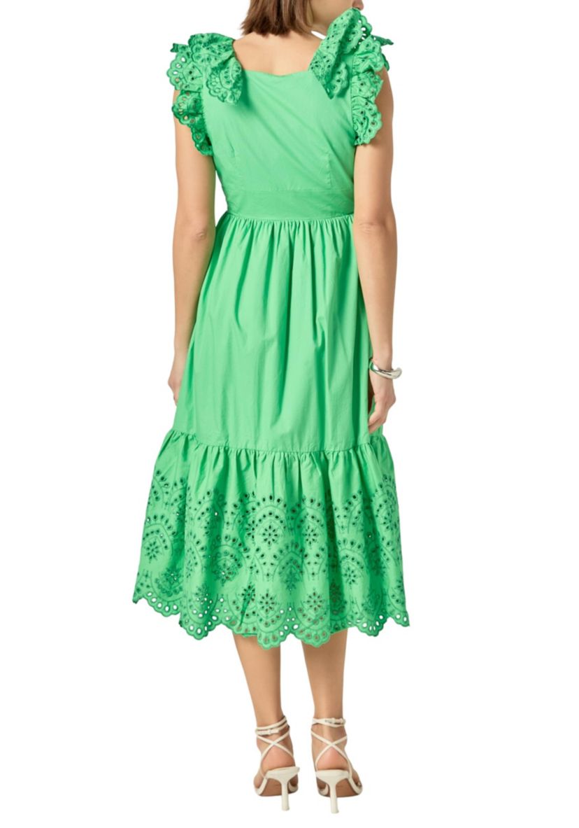 Eyelet Scallop Detail Midi Dress