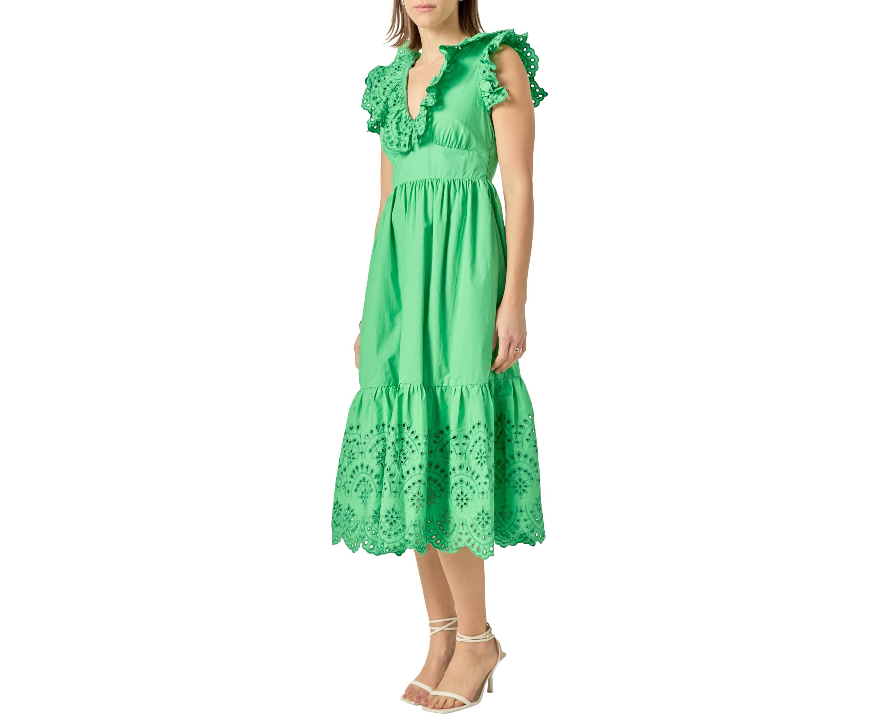 Eyelet Scallop Detail Midi Dress