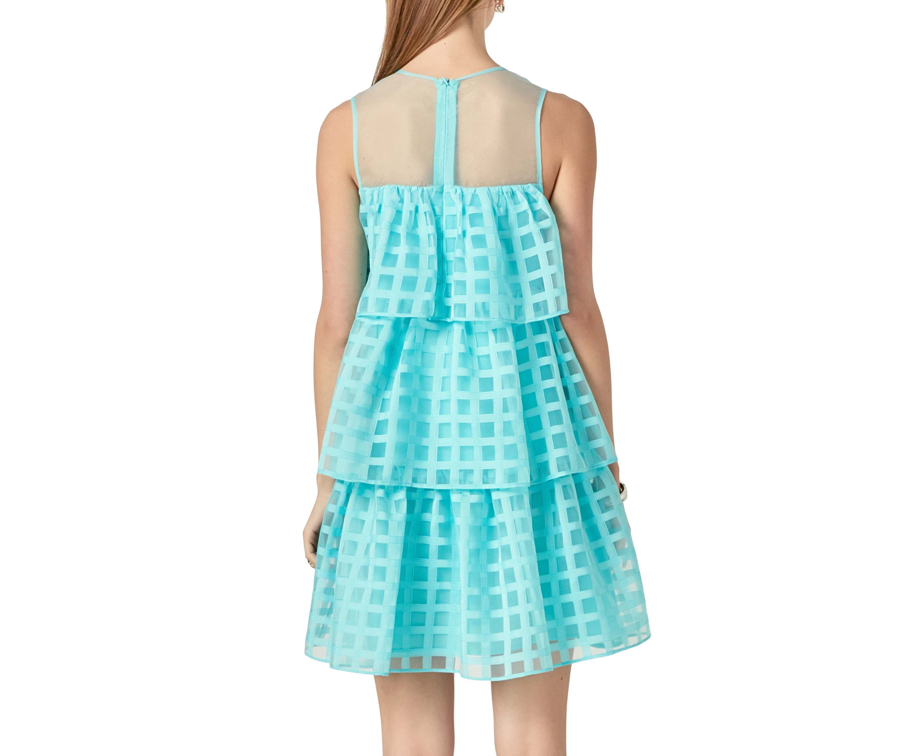 Organza Gridded Tiered Sleeveless Mini