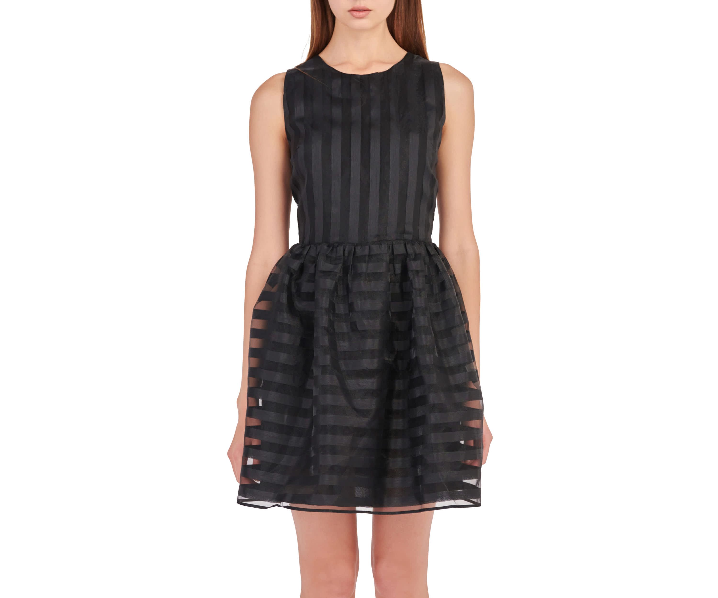 Striped Organza Sleeveless Mini Dress