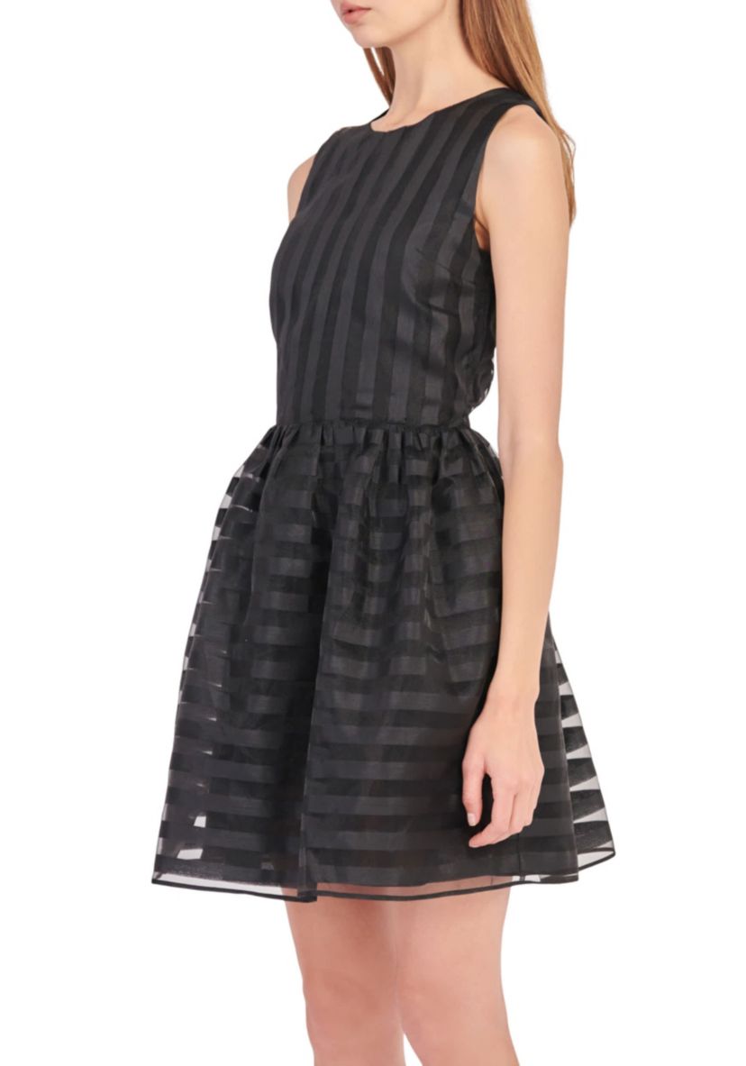 Striped Organza Sleeveless Mini Dress