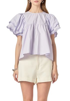 ENGLISH FACTORY Women's Scallop Hem Sleeve Top, Large