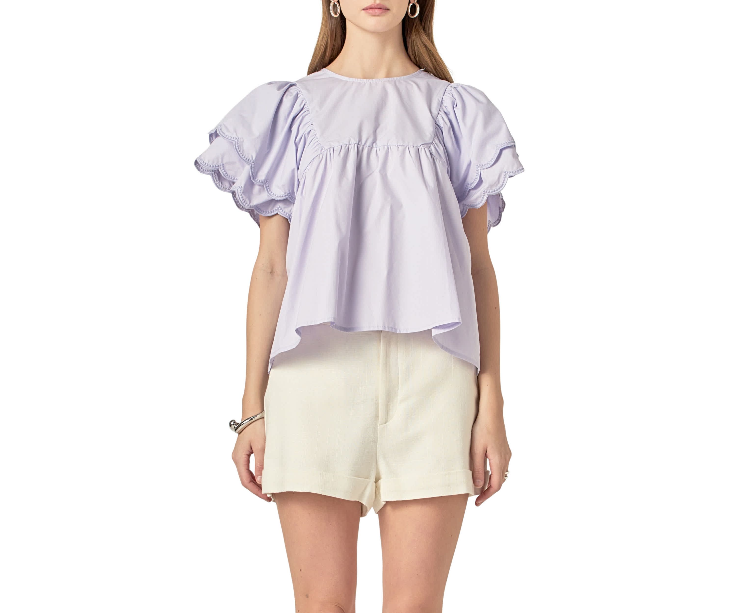 Scallop Hem Sleeve Top