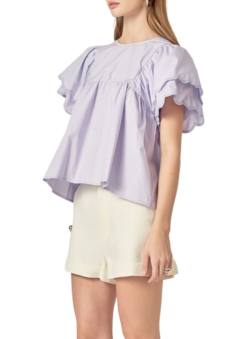 Scallop Hem Sleeve Top