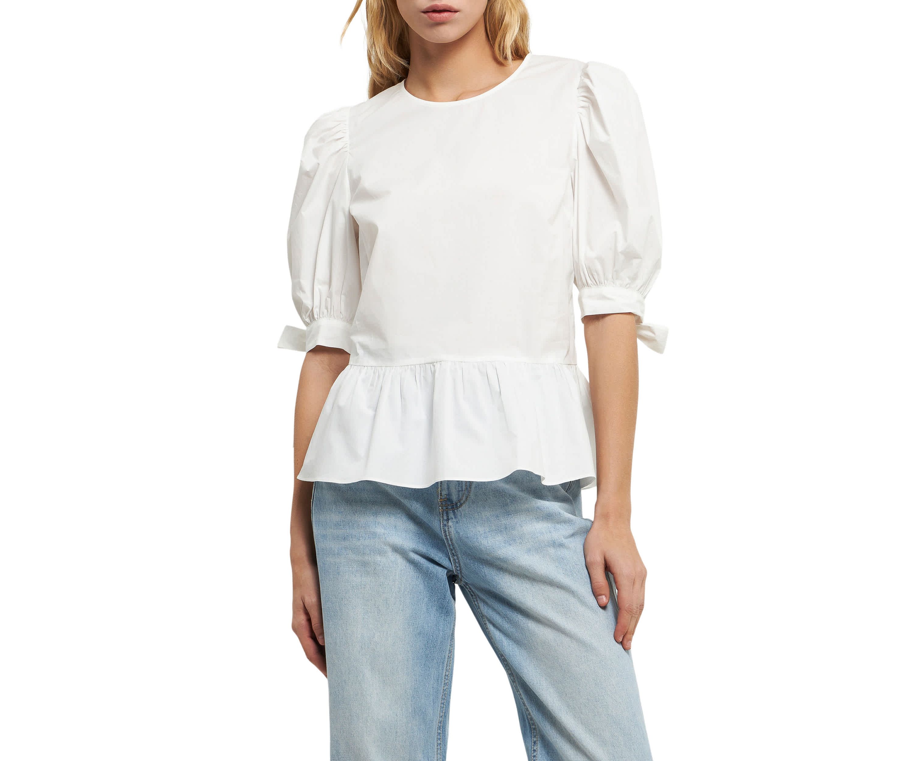 Bow Tie Peplum Poplin Top