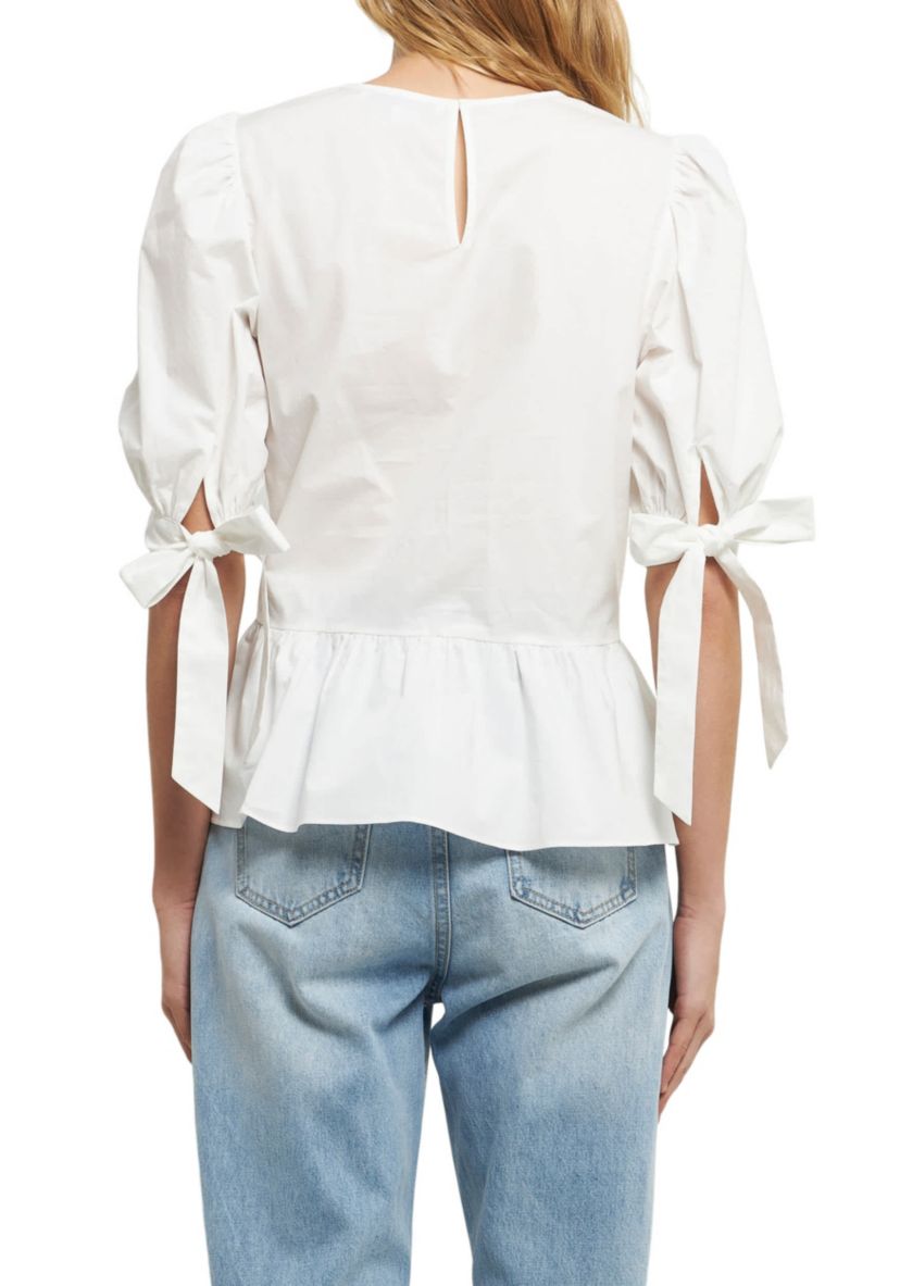 Bow Tie Peplum Poplin Top