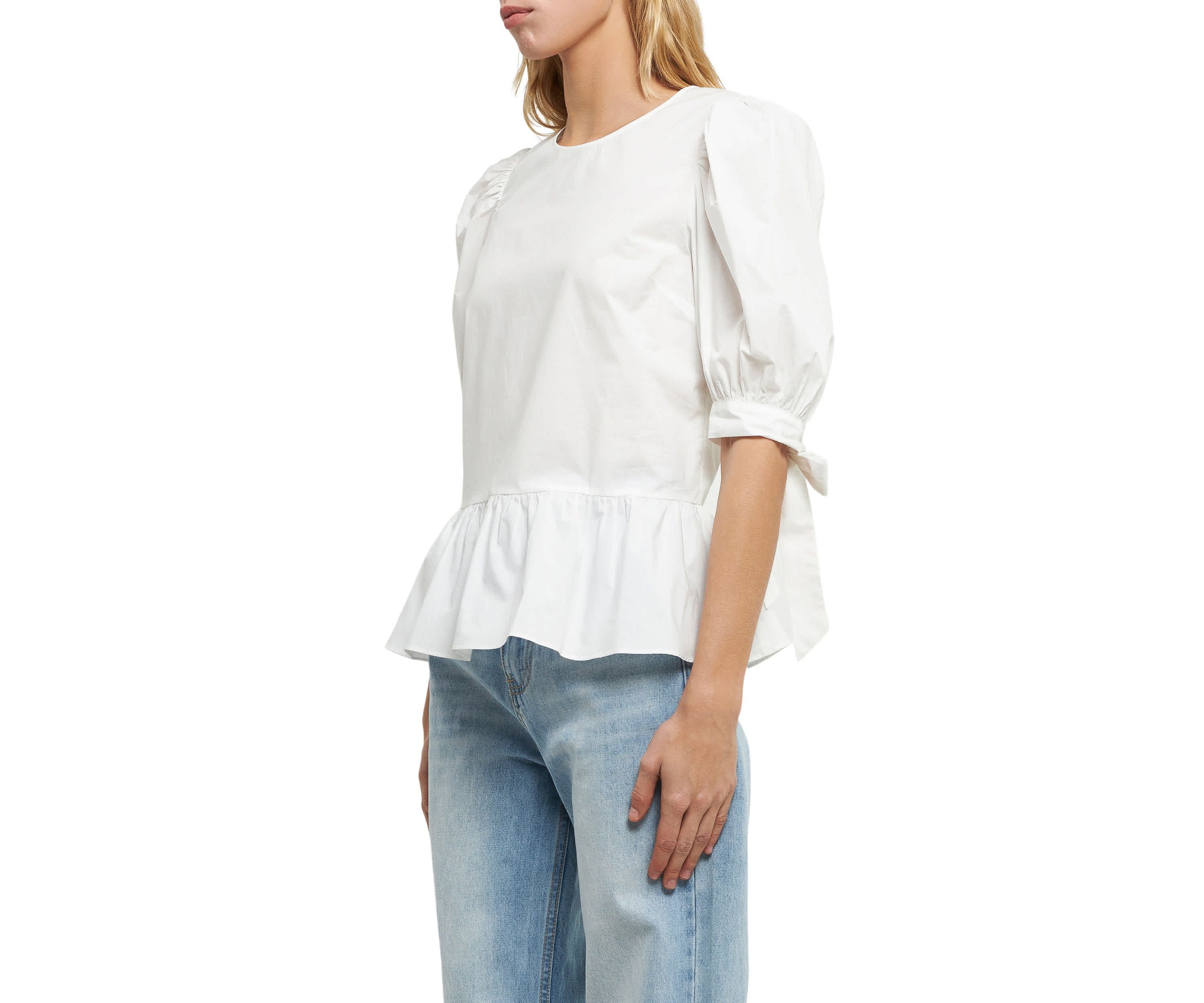 Bow Tie Peplum Poplin Top