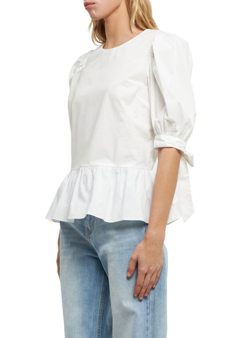 Bow Tie Peplum Poplin Top