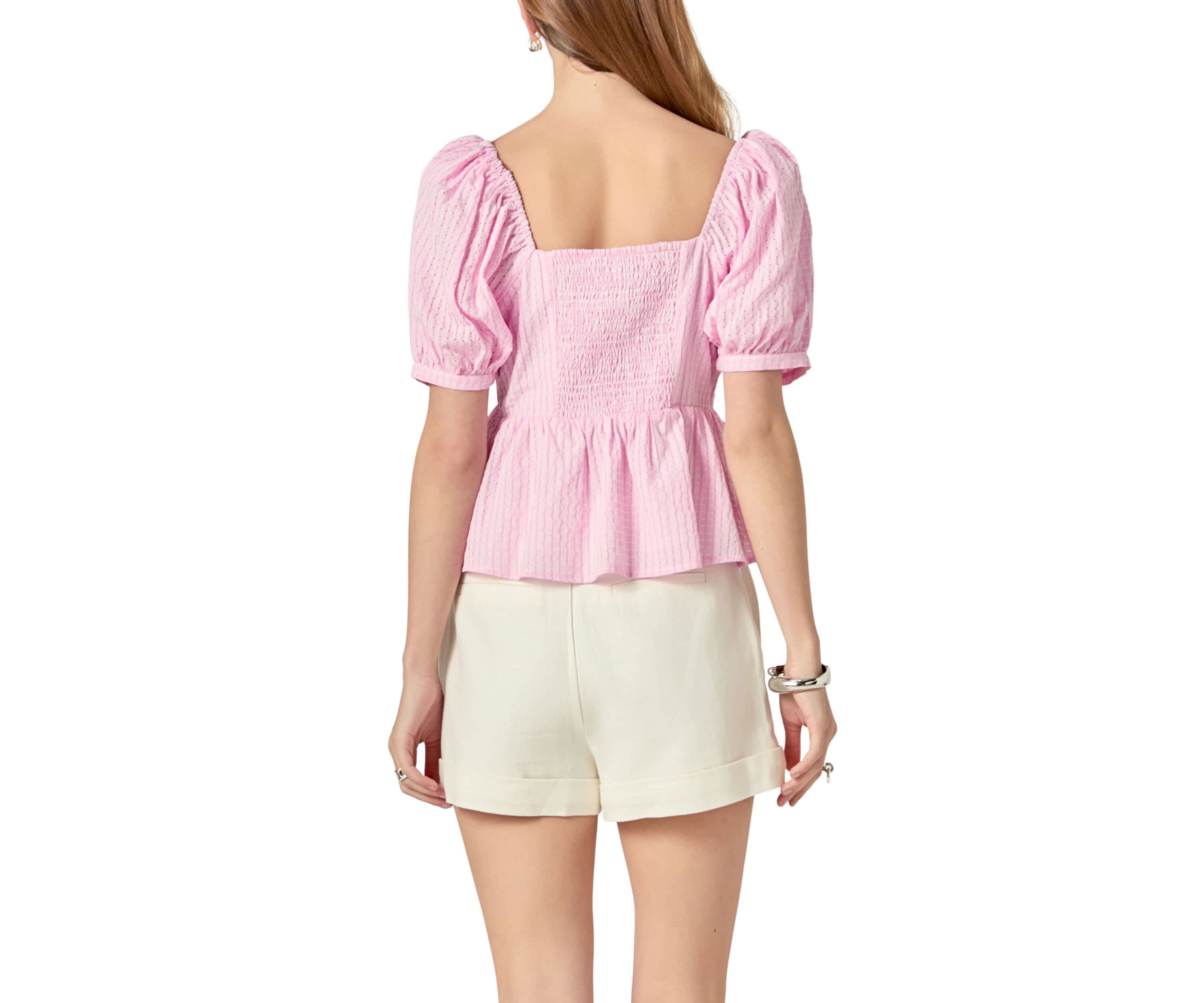Check Print Puff Sleeve Top