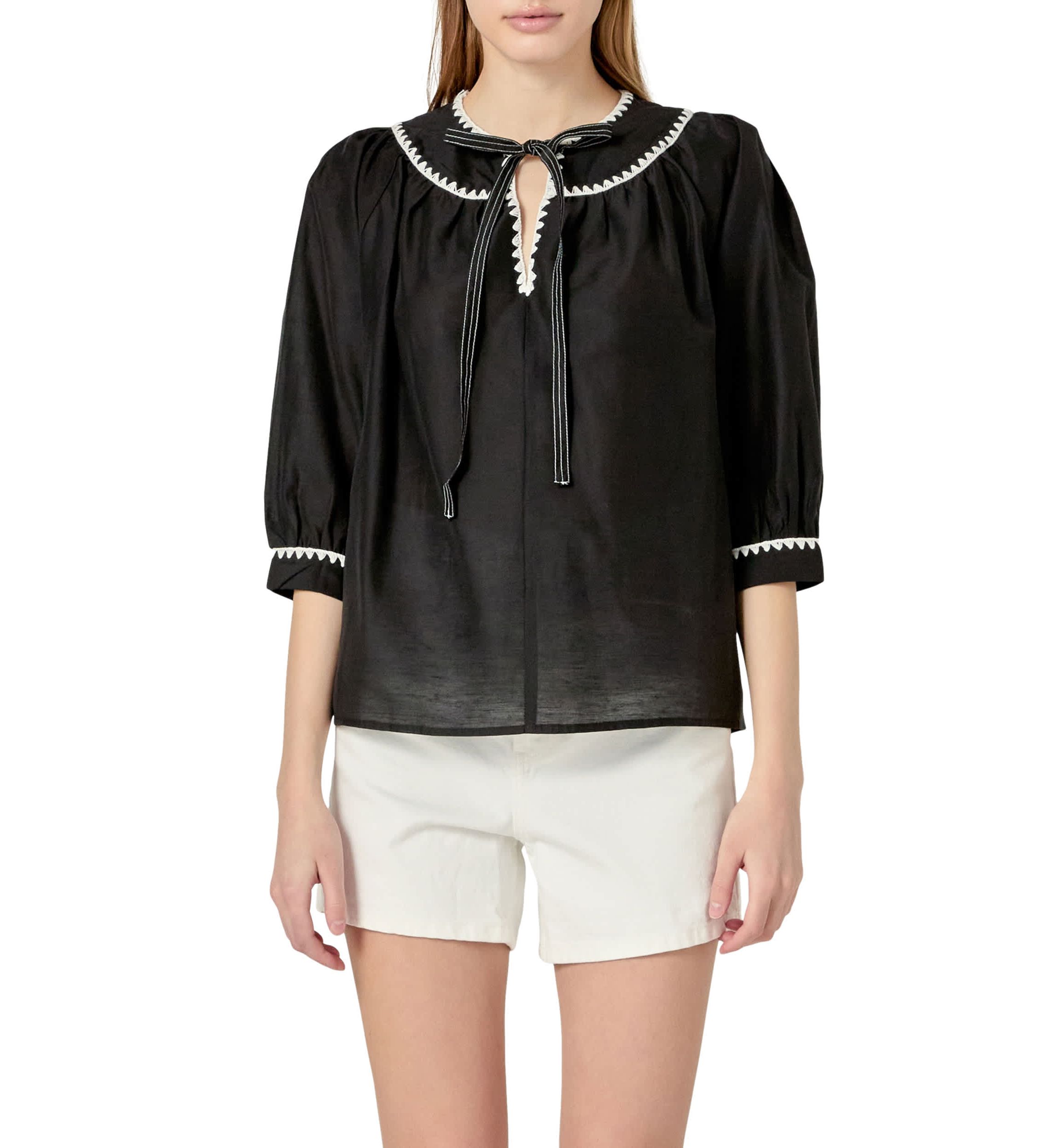 Embroidery Bow Detailed Top