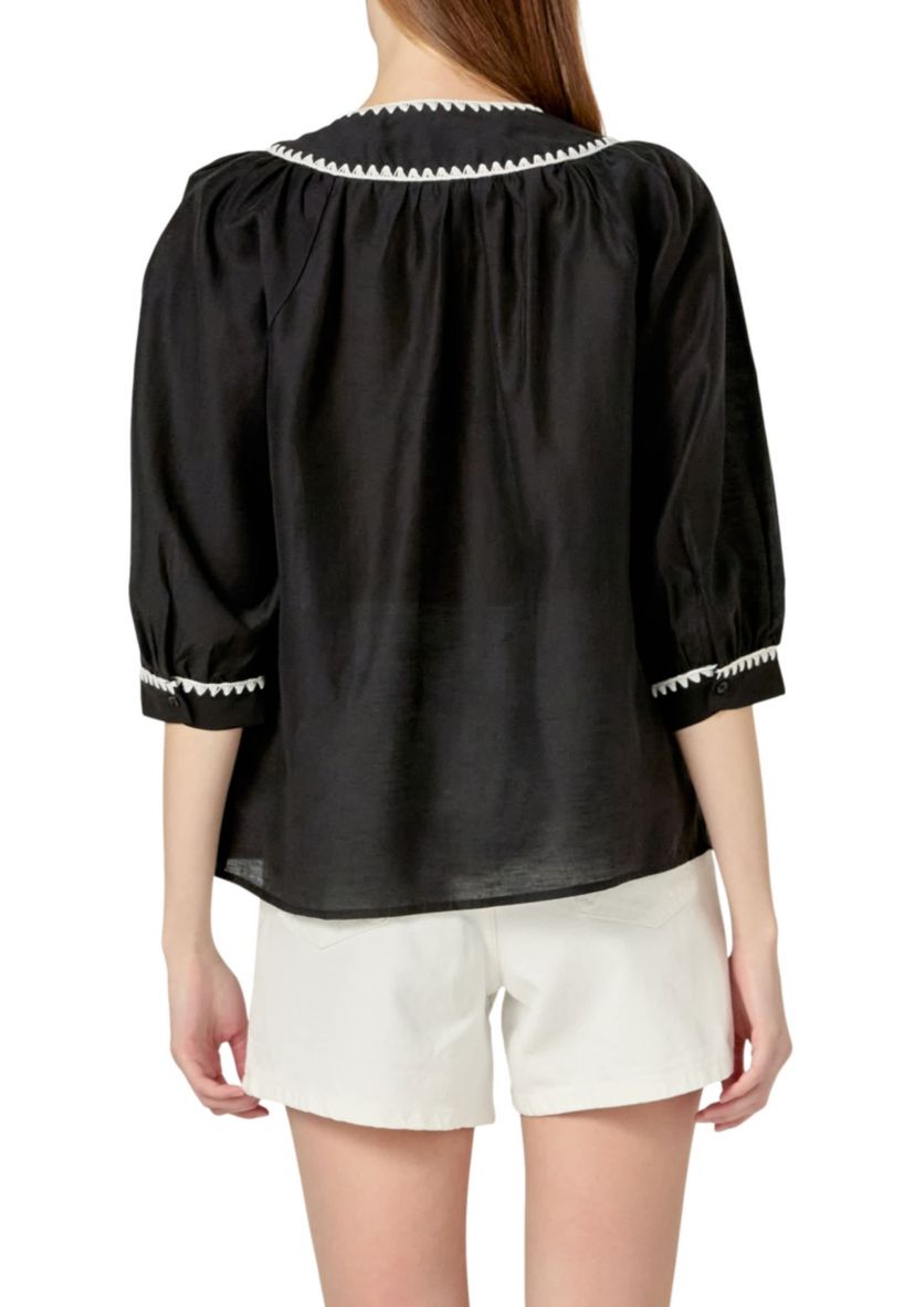Embroidery Bow Detailed Top