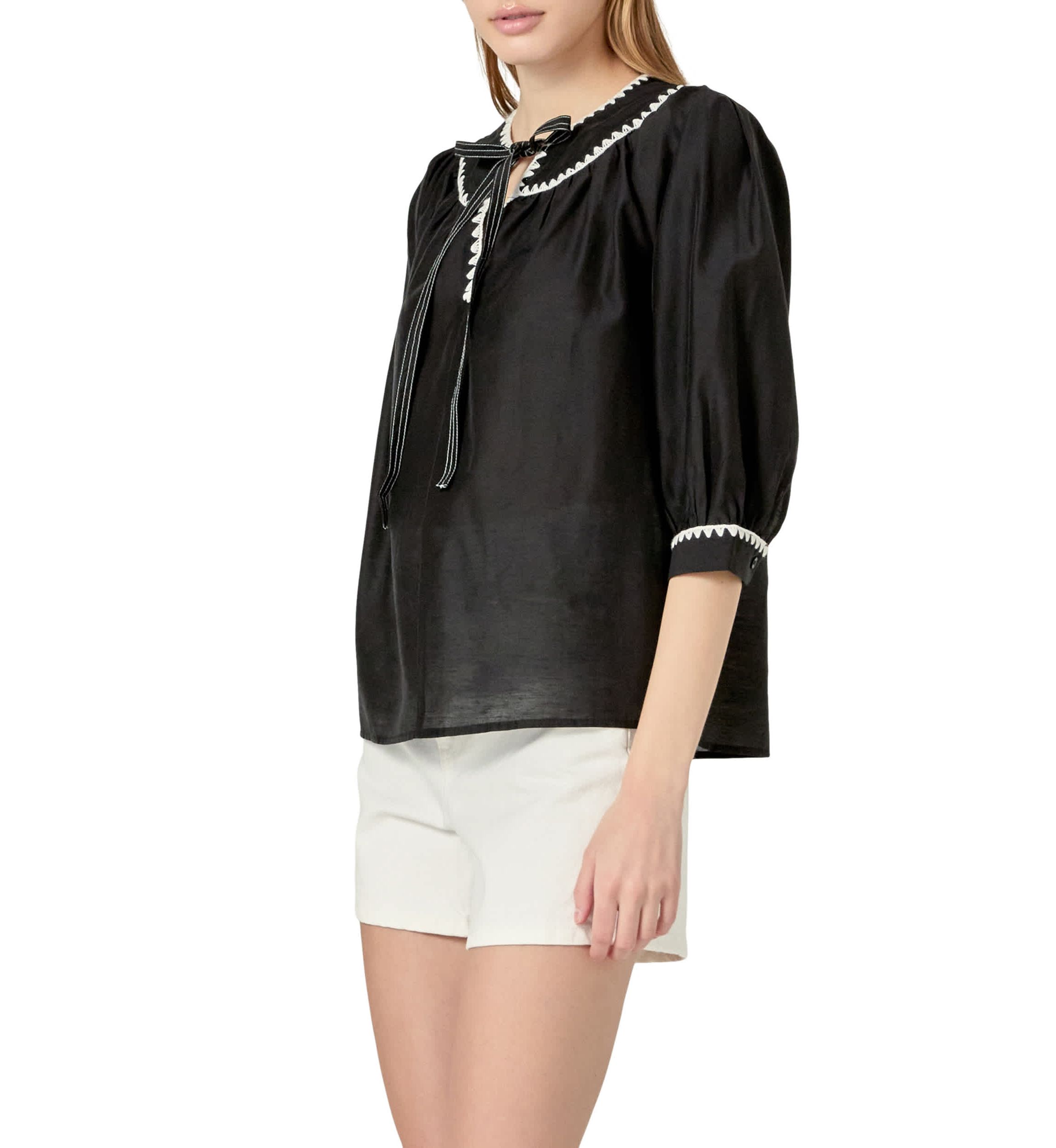 Embroidery Bow Detailed Top
