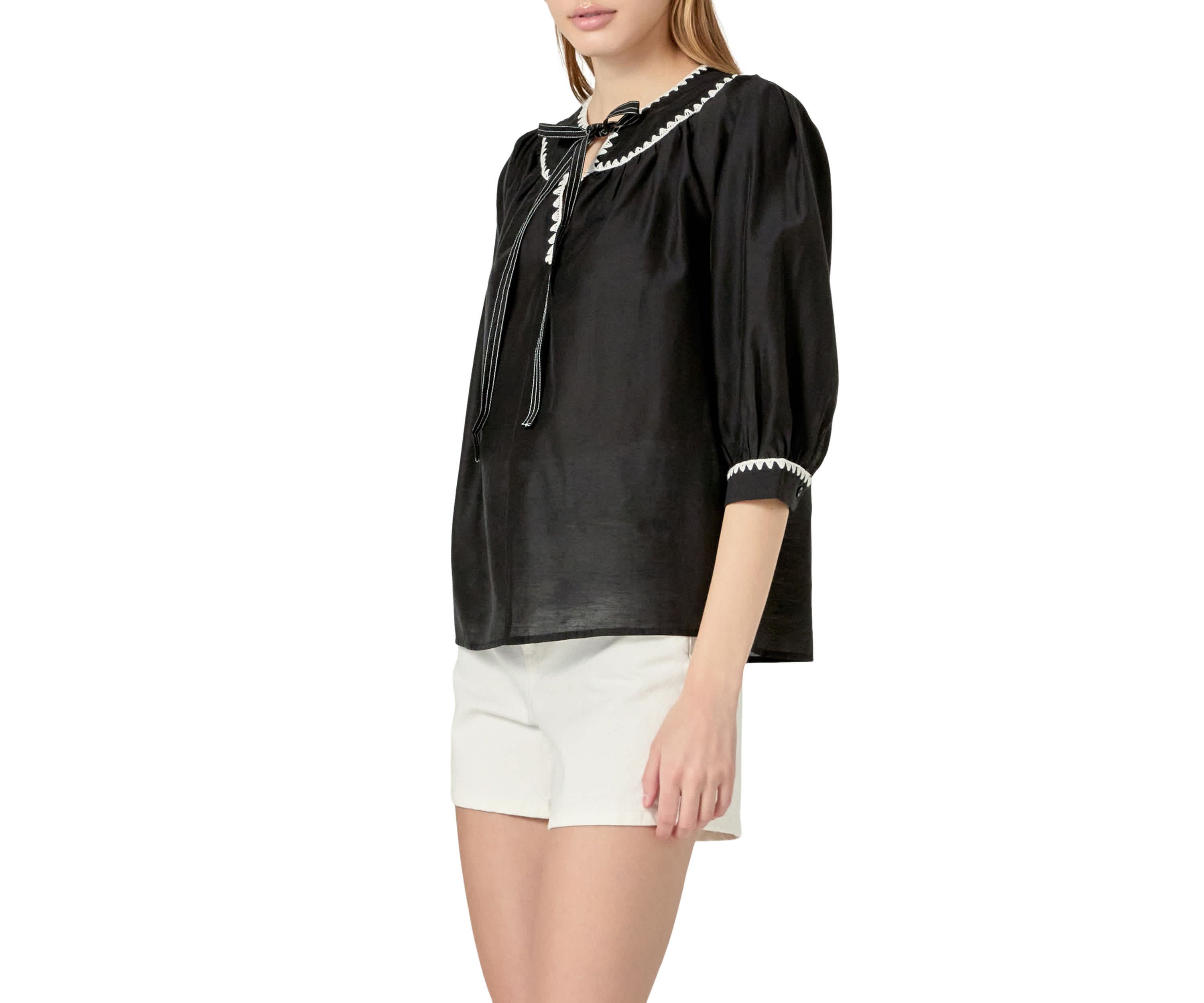 Embroidery Bow Detailed Top