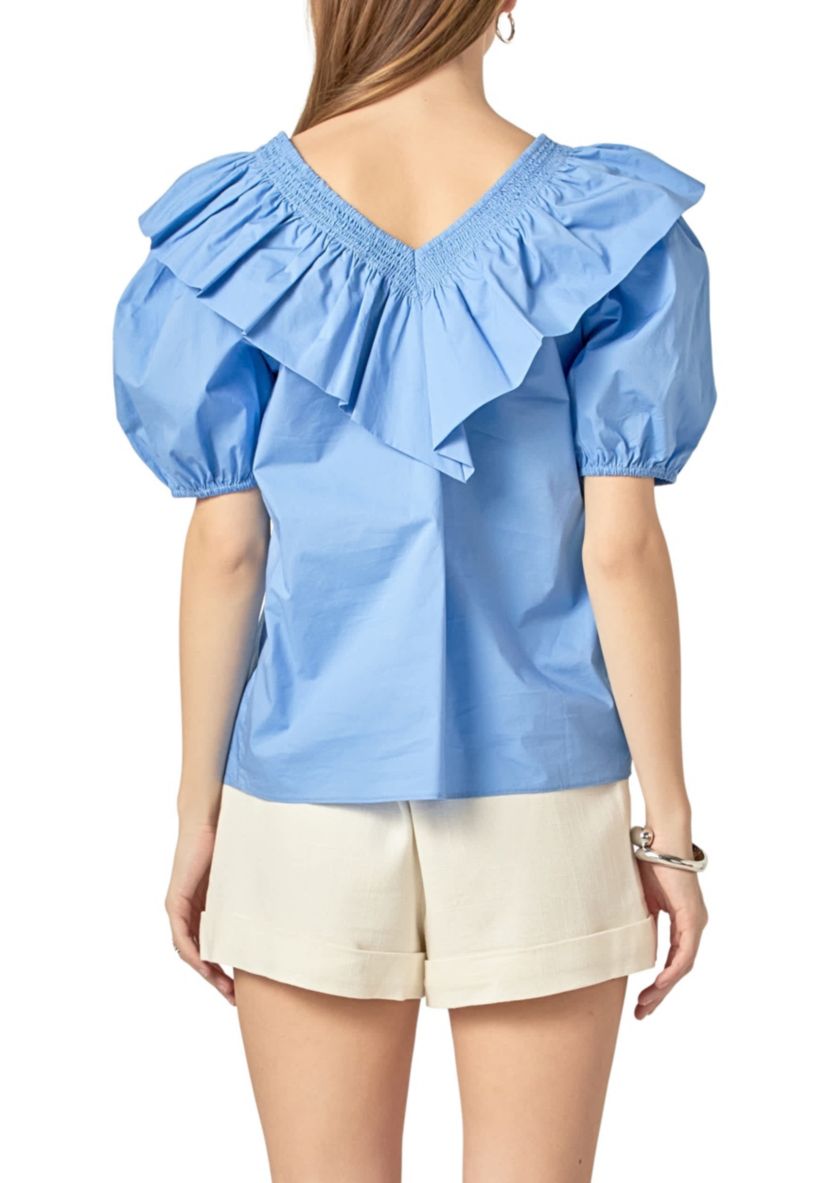 Smocked Ruffled Puff Sleeve Top