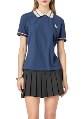 ENGLISH FACTORY Women's Color Block Polo Shirt, Navy Blue, Medium