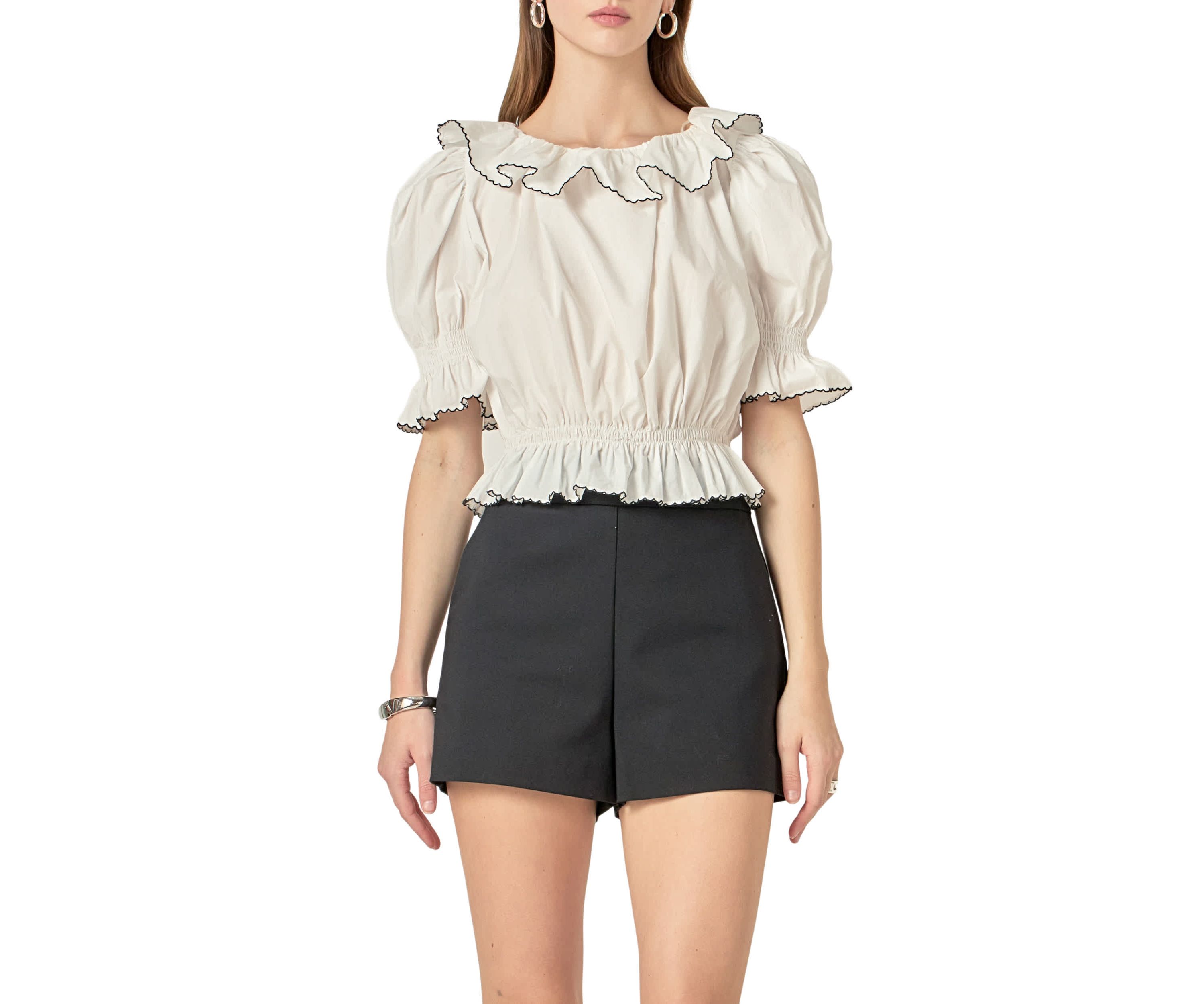 Picot Stitched Poplin Top
